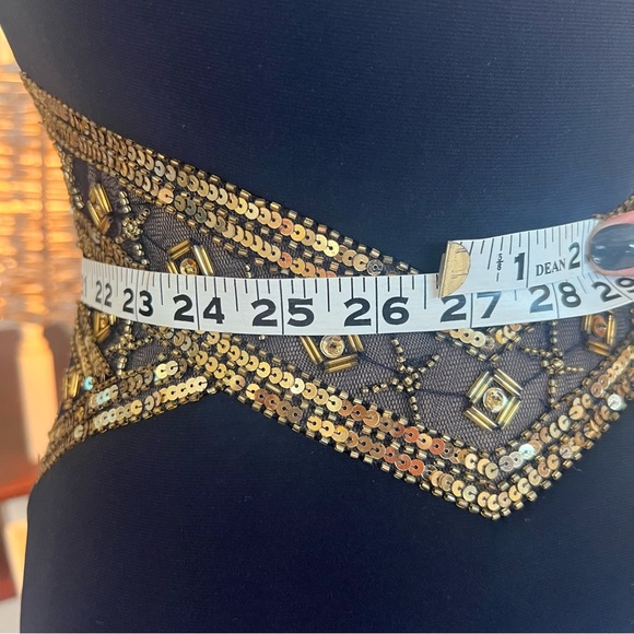 Betsy Adams Navy Gold Grecian Gown - Picture 15 of 16